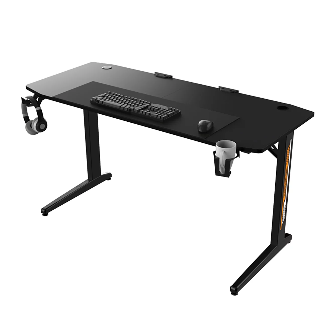 140x65x75cm Ergonomic Gaming Desk, T Shaped Office PC Computer Desk,with Headphone Holder,Cup Holder,Black Panel,Mouse Pad
