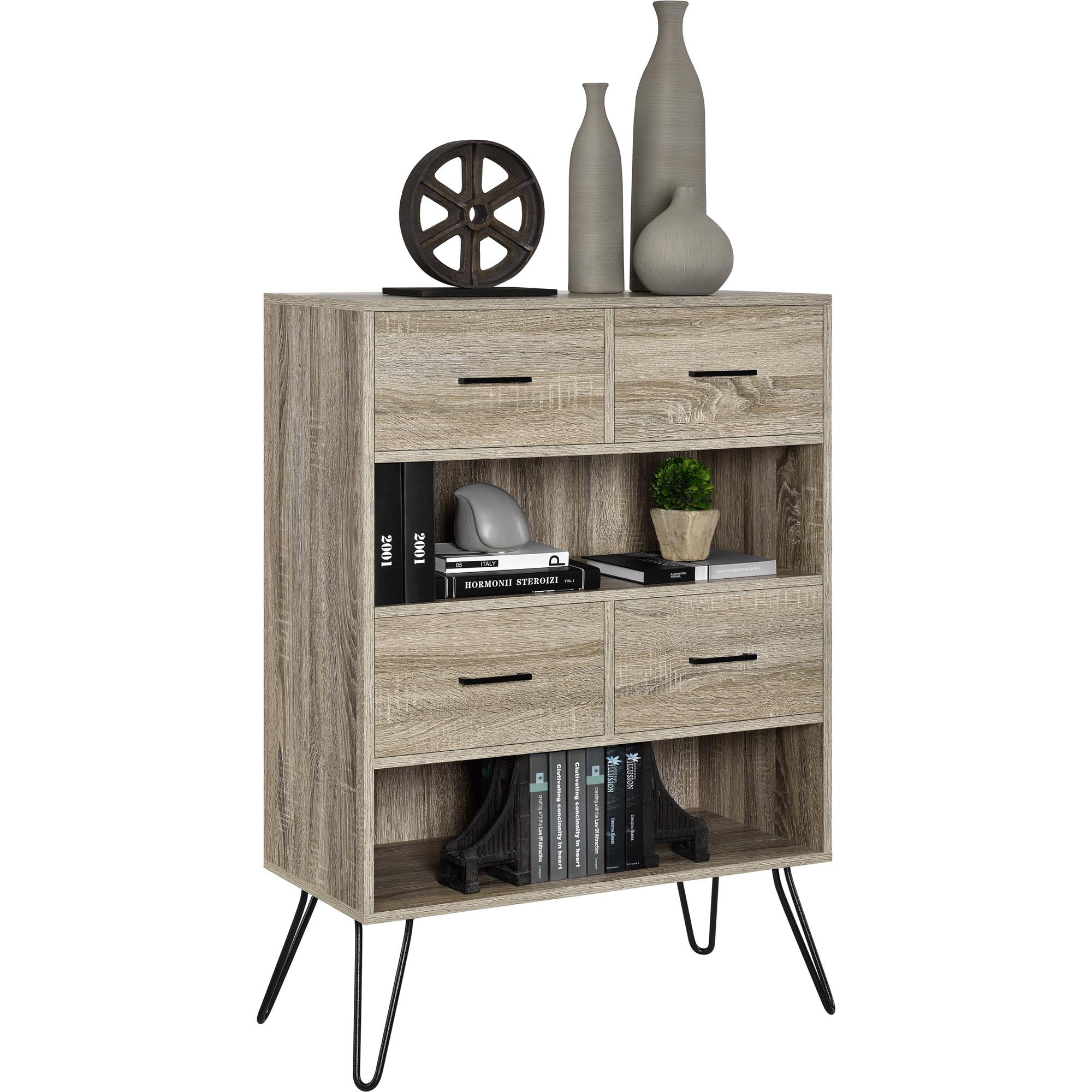 Ameriwood Home Landon Bookcase with Bins, Sonoma Oak/Gunmetal Gray