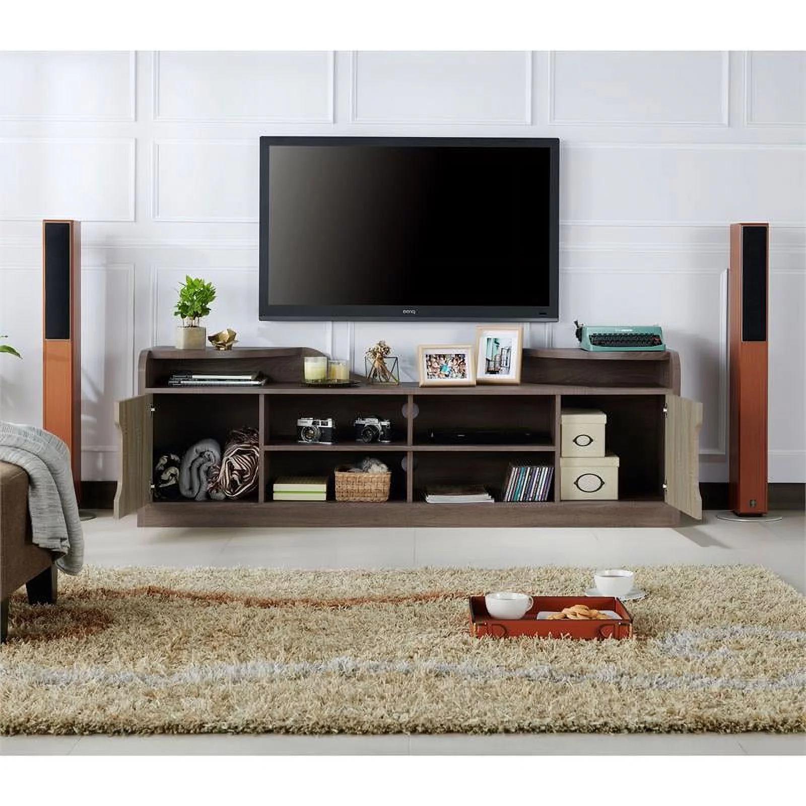 Bowery Hill Rustic Wood 72-Inch TV Stand in Chestnut Brown Finish