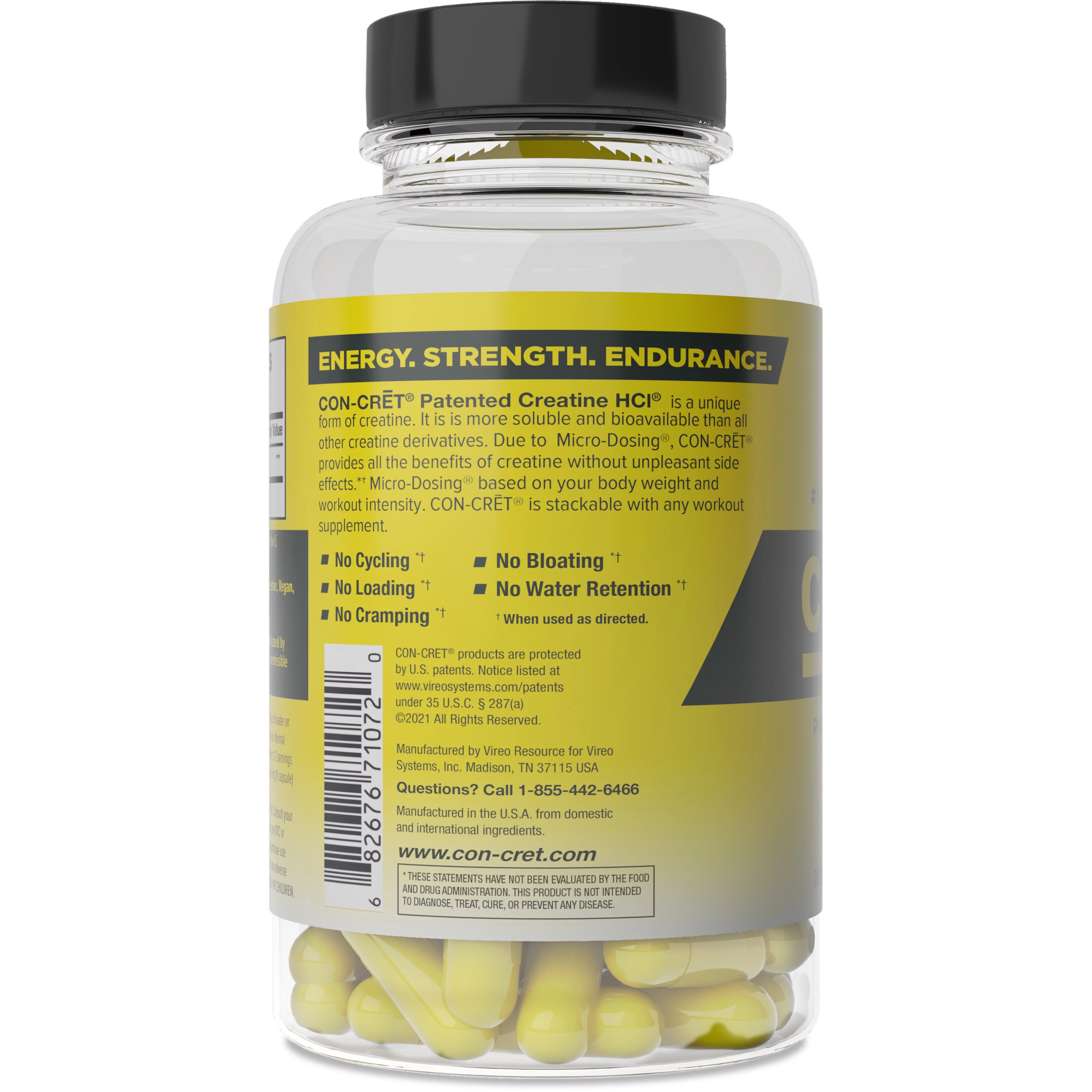 CON-CRET Patented Creatine HCl Capsules, 72 Ct