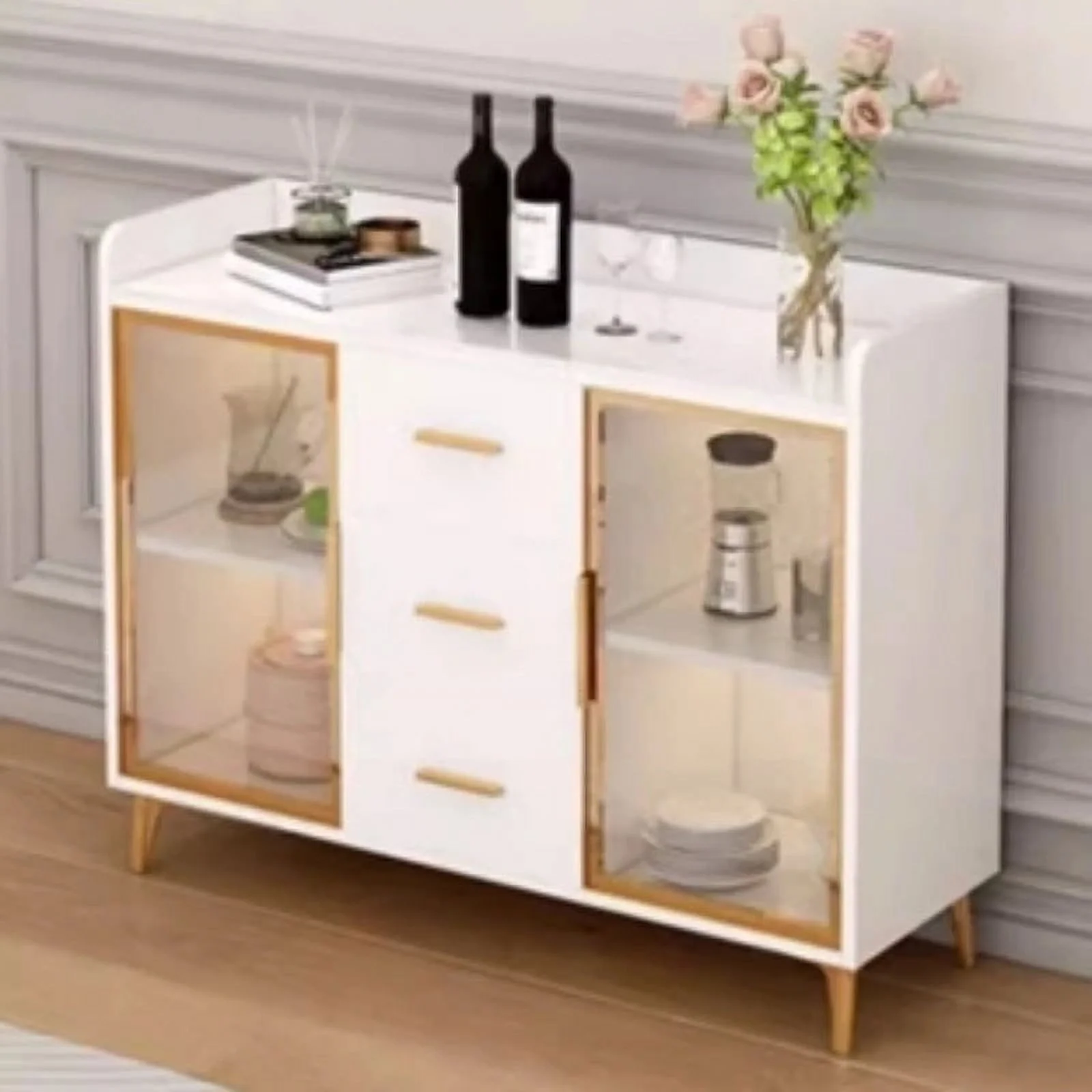 Display Cabinet Sideboard Storage Dining Room Pantry Wood Sideboard Kitchen Shelves Muebles Para Cocina Home Furniture YN50SB