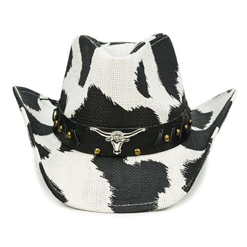 Cow Print Cowboy Hat for Women Funny Cowgirl Hat Straw Western Hat Bachelorette Party Hat for Teens and Adults
