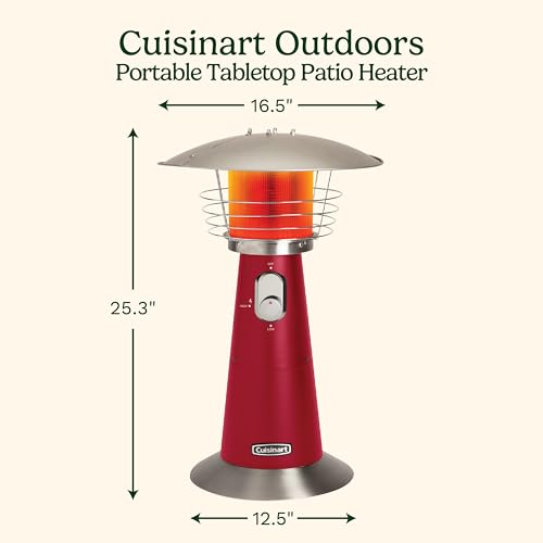 Cuisinart Portable Tabletop Patio Heater, 11,000 BTU Outdoor Propane Heater with Safety Tilt Switch and Adjustable Heat, Burner Screen Guard, 30 sq. Foot Heat Range, Black