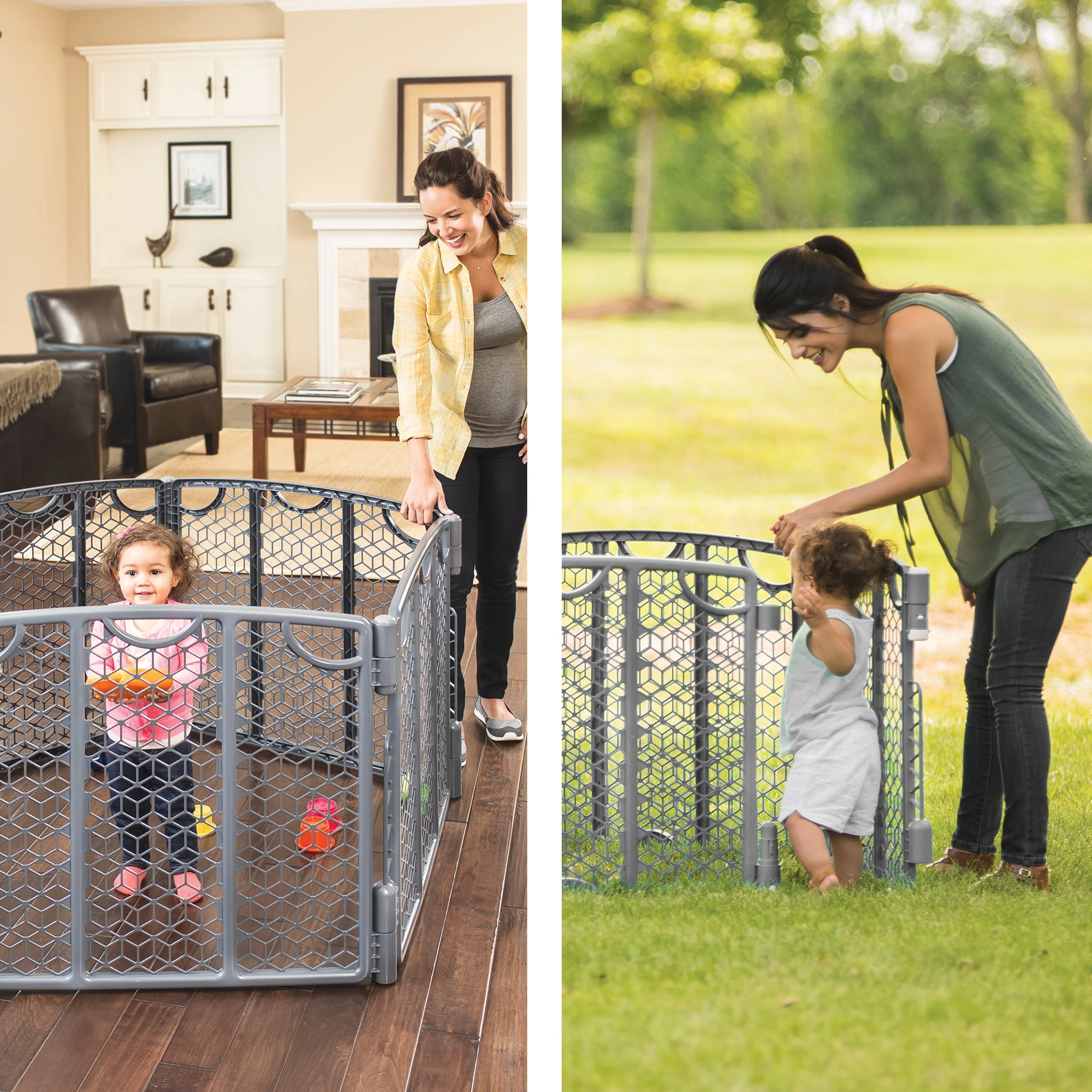 Evenflo Versatile Play Space Adjustable Freestanding Play Space Plastic Gate, 6-Panels, Cool Gray, Unisex
