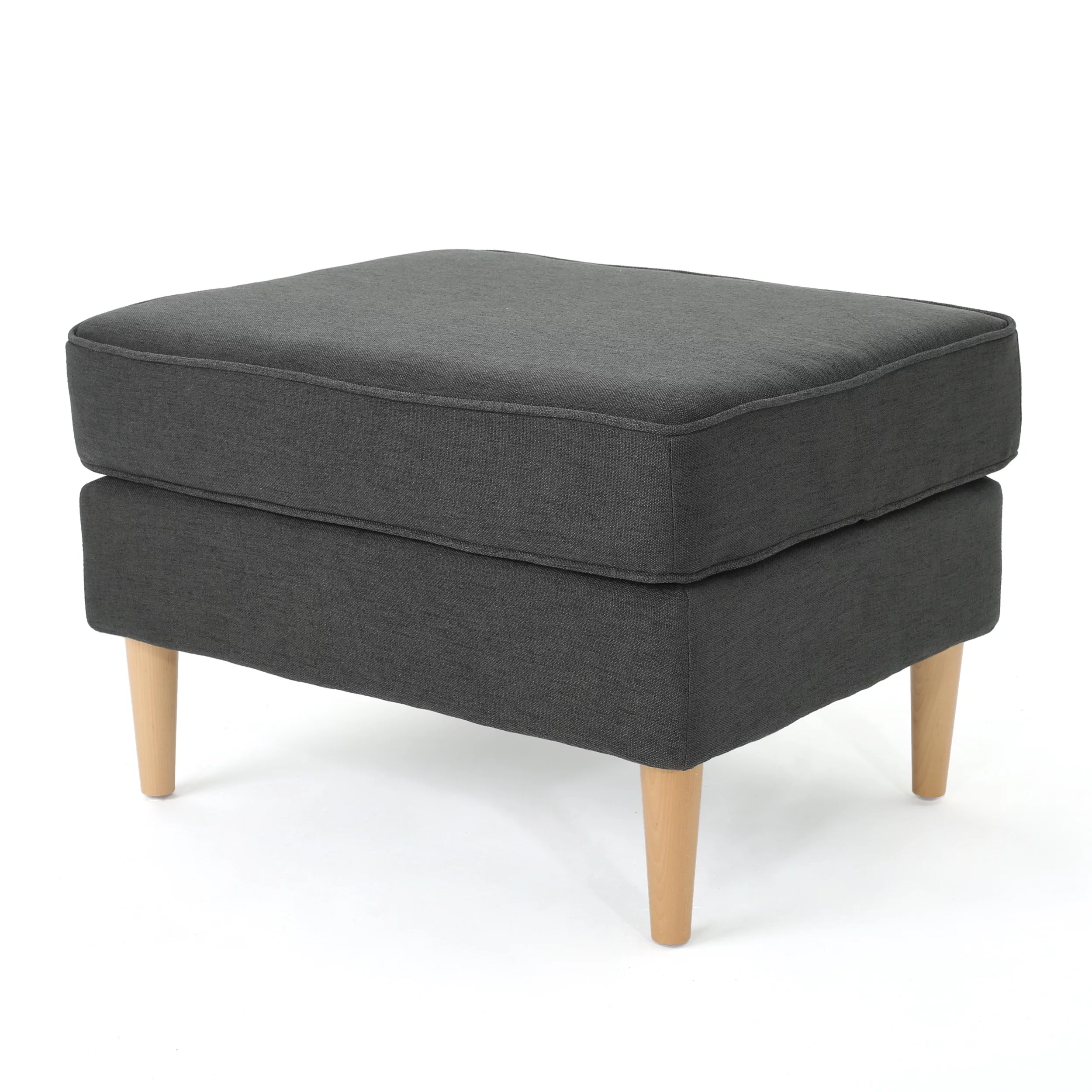 Noble House Brylee Mid Century Modern Wingback Fabric Ottoman, Dark Grey, Natural