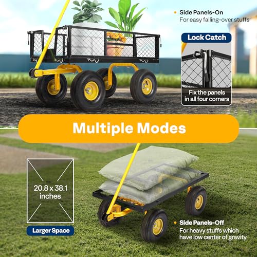 VIVOHOME Heavy Duty 880 Lbs Capacity Mesh Steel Garden Cart Folding Utility Wagon with Removable Sides and 4.10/3.50-4