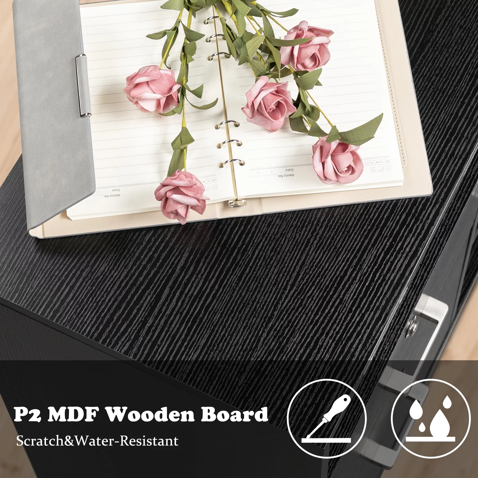 Rolling 3 Drawer File Cabinet with Lock, Wood Lateral Filing Cabinet with Open Shelves