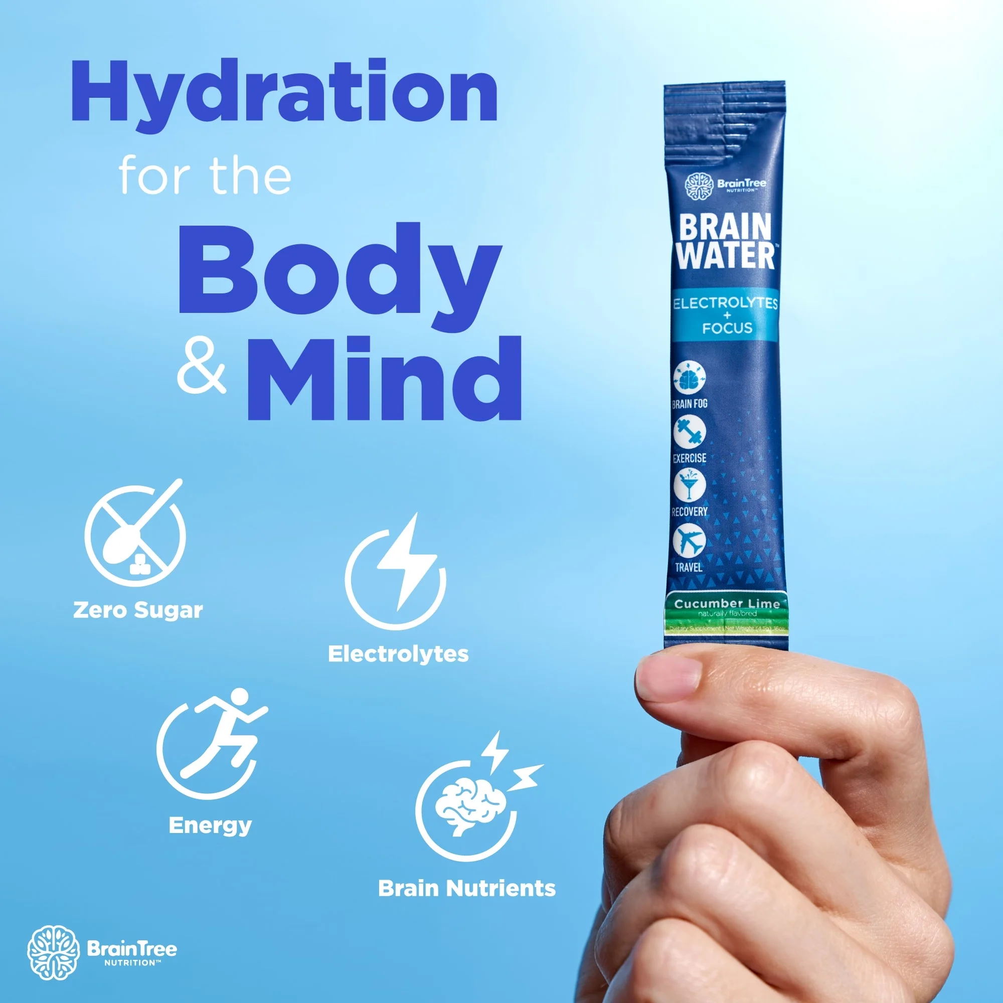 Brain Water: Electrolytes + Focus (Cucumber Lime 30 Pack)