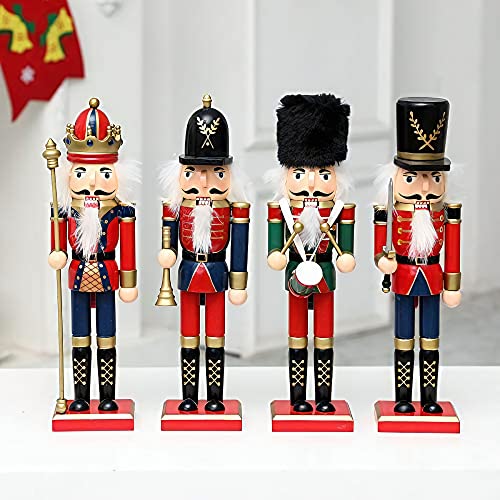Wooden Nutcracker Ornaments Christmas Decoration Figures Puppet Home Decor (12 Inch) (Set)
