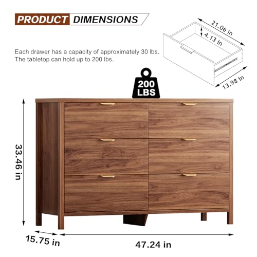 Dresser for Bedroom with 6 Drawers, 47.2