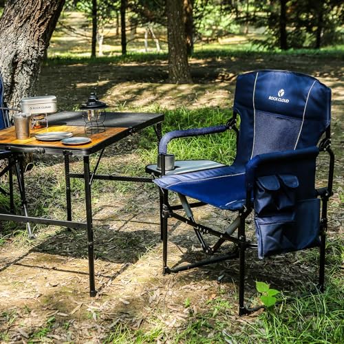 ROCK CLOUD Folding Camping Chair with Storage Pocket and Side Table Compact Portable Camp Chairs Outdoor for Camp Lawn Hiking Fishing Sports