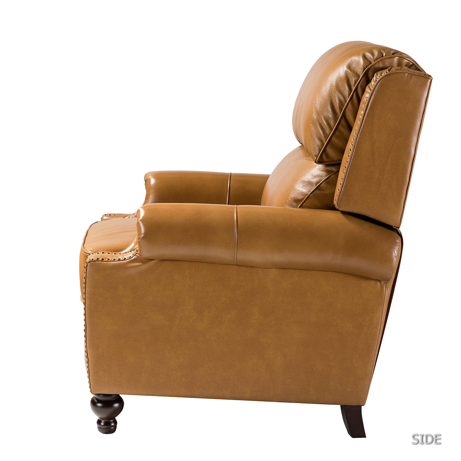 Genuine Leather Recliner Chair Mid-century Modern Wood Legs Nailhead Trim Armchair Living Room Office Camel