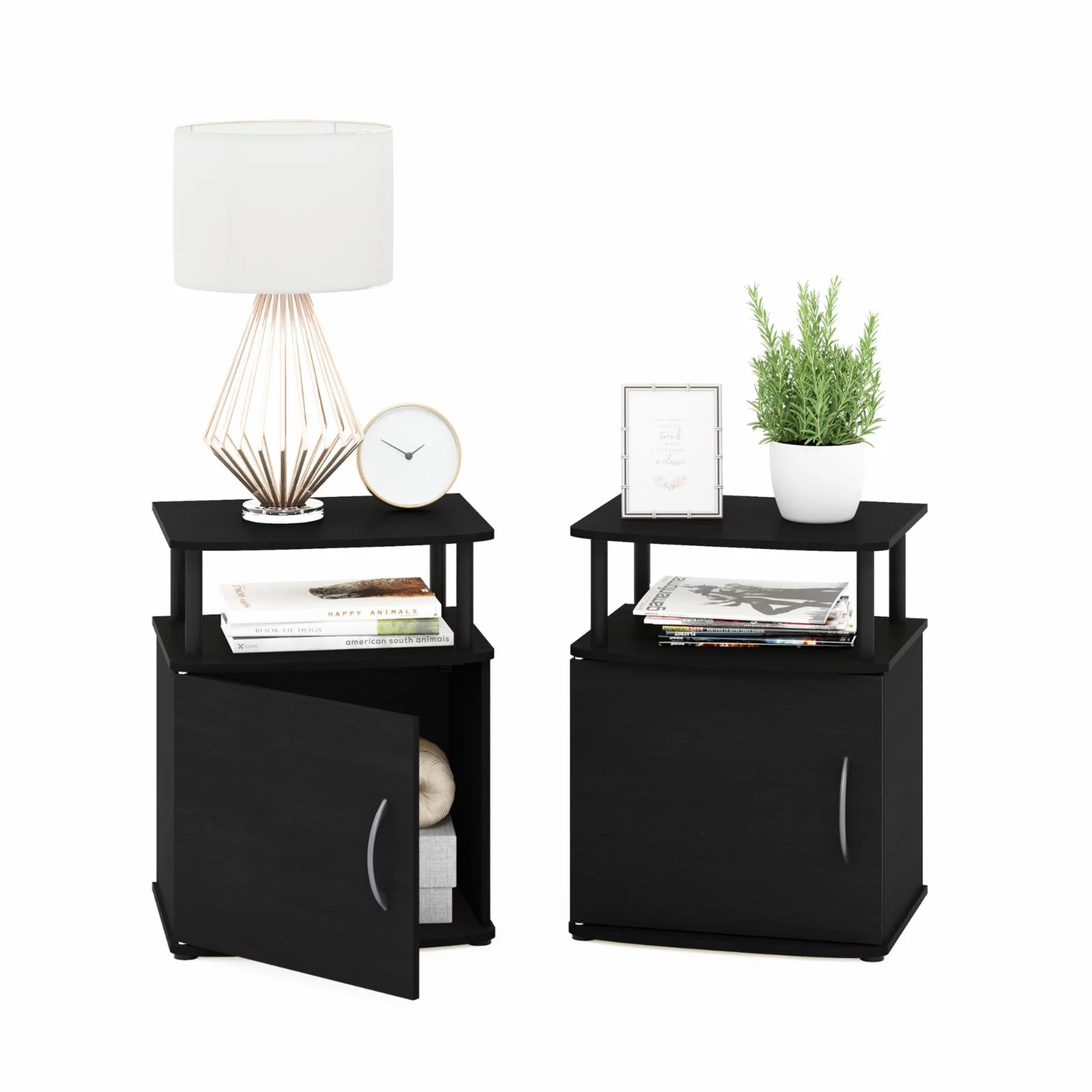 Furinno JAYA Engineered Wood Utility Design End Table in Black (Set of 2)