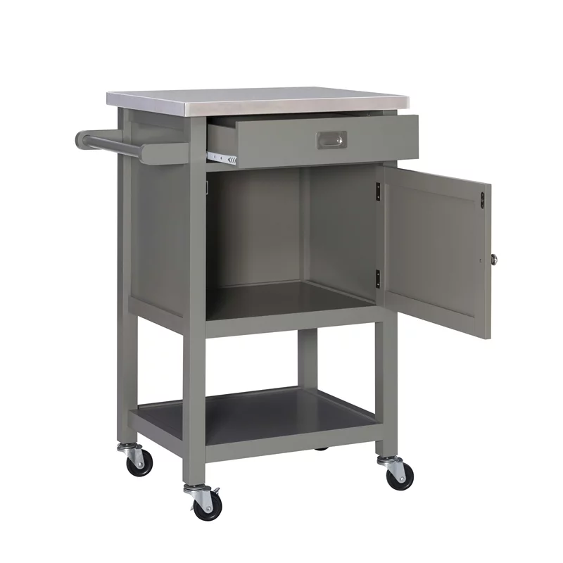 Riverbay Furniture Transitional Wood/Stainless Steel-Top Kitchen Cart in Gray
