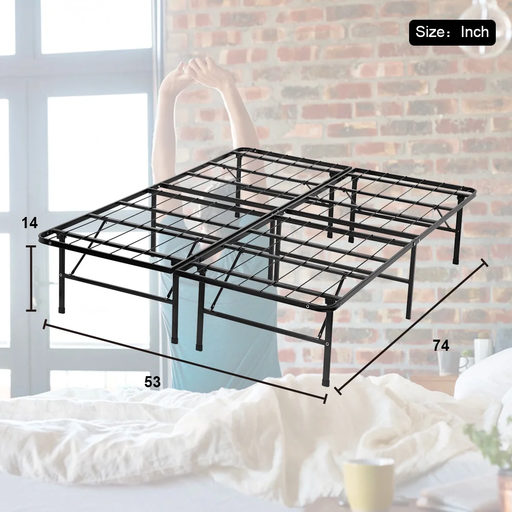 FDW Bed Frame Full Metal Folding Base Mattress Foundation 14 inch No Box Spring Needed,Black