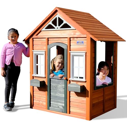 Sportspower My 1st Wooden Playhouse: Working Door, Open Concept Design and Flower Pot Holders Constructed from Premium Wood (Pre-Cut and Stained)