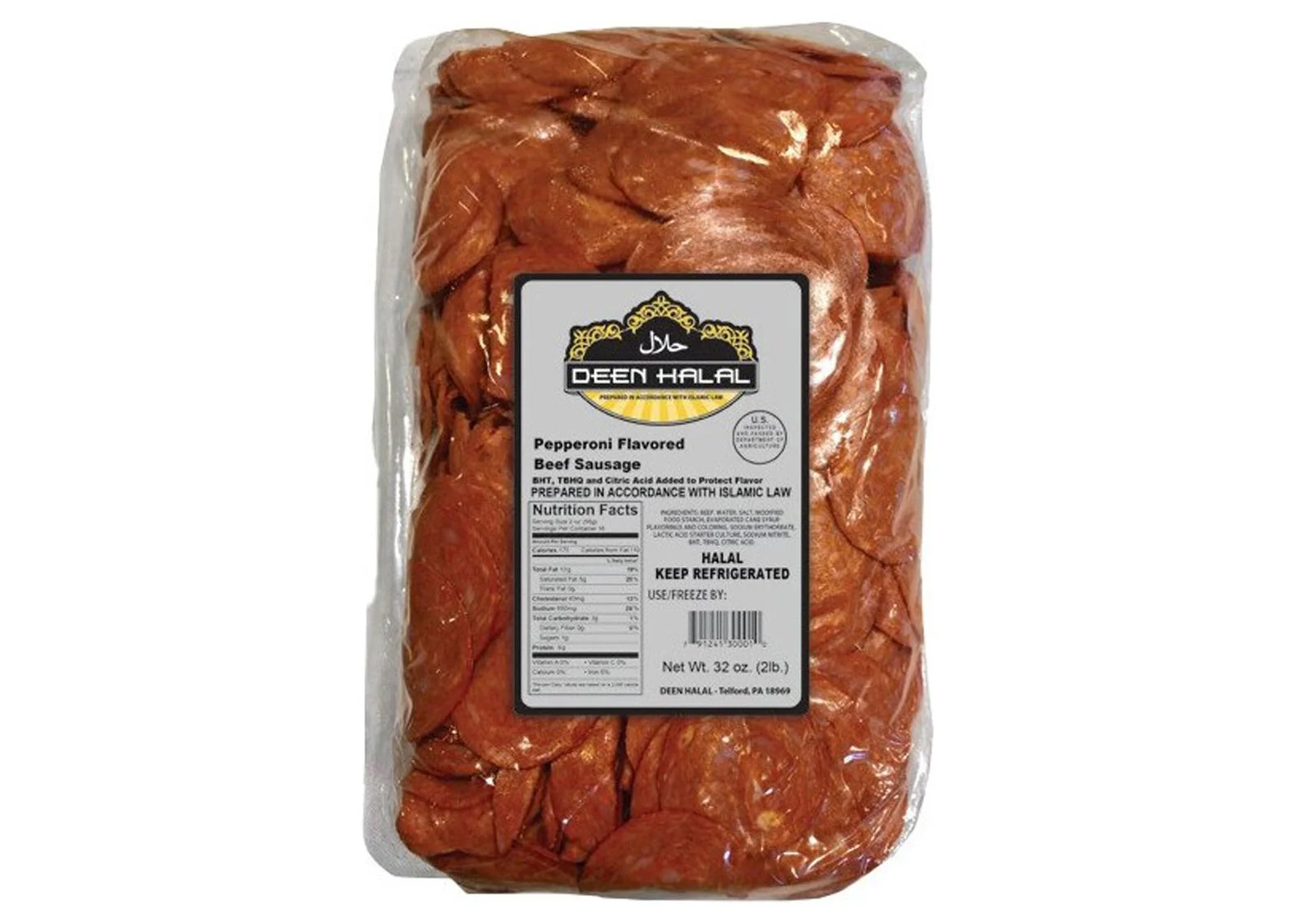 Deen Halal Sliced Pepperoni Flavored Beef Sausage 2lbs – Authentic Halal (1 Pack)