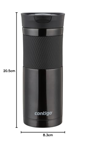Contigo Byron Snapseal Travel Mug, Stainless Steel Thermal Mug, Vacuum Flask, Leakproof Tumbler, Coffee Mug with BPA Free Easy-Clean Lid, 590 ml, Black
