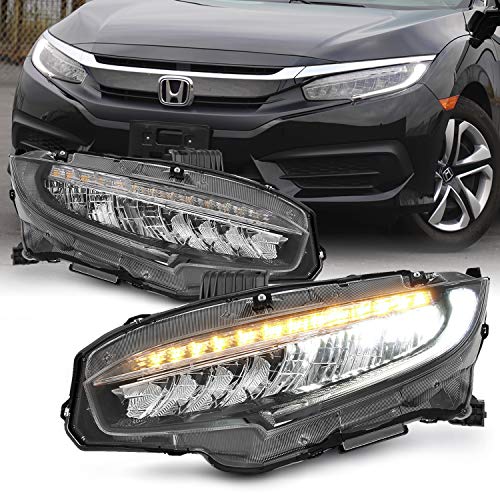 AKKON - [Halogen Upgrade|TYPE-R Style] AKKON FULL LED SEQUENTIAL Headlight For 2016-2021 Honda Civic LX/EX/Si FC FK Pair