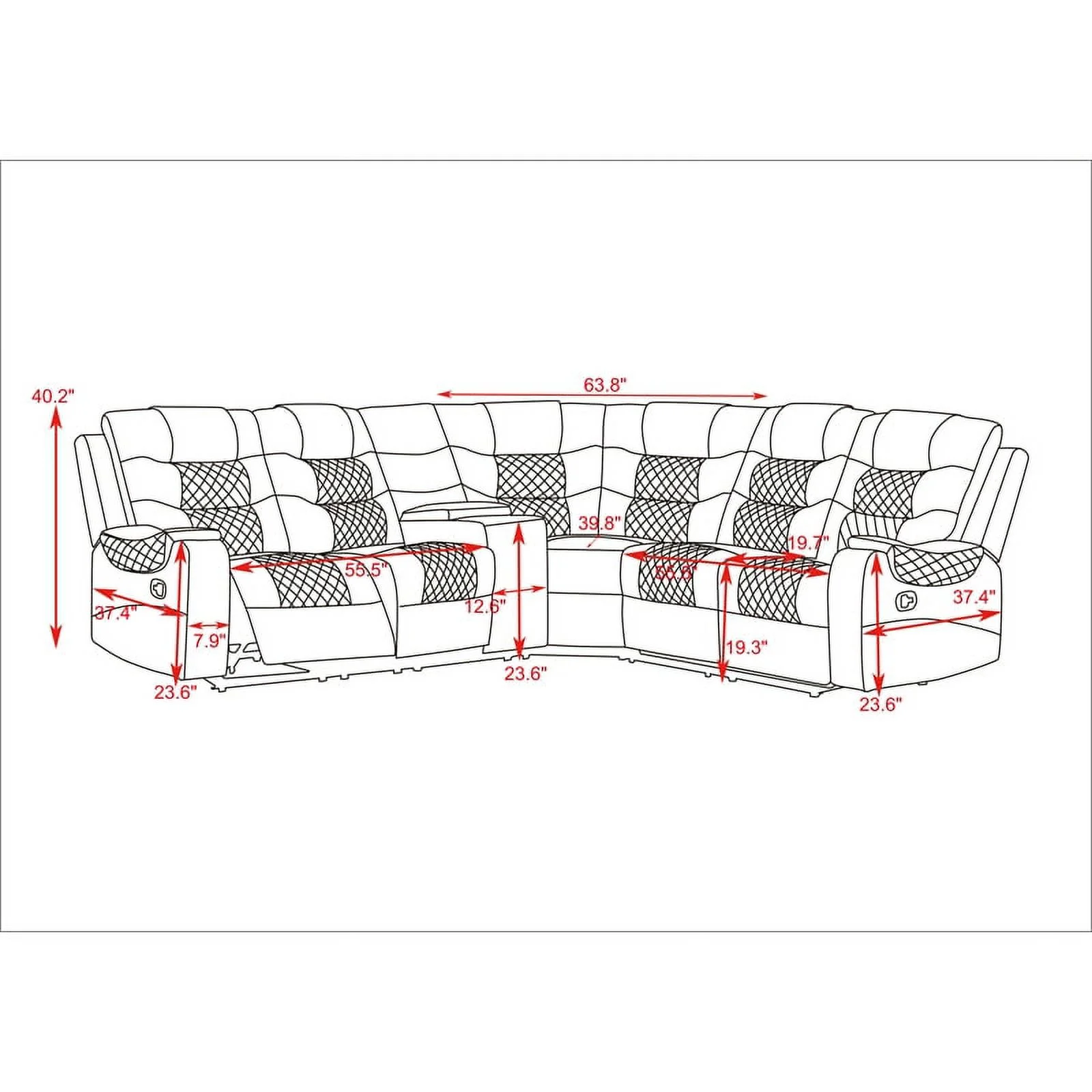 Mirabell 5-piece Faux Leather Reclining Sectional with console in Black