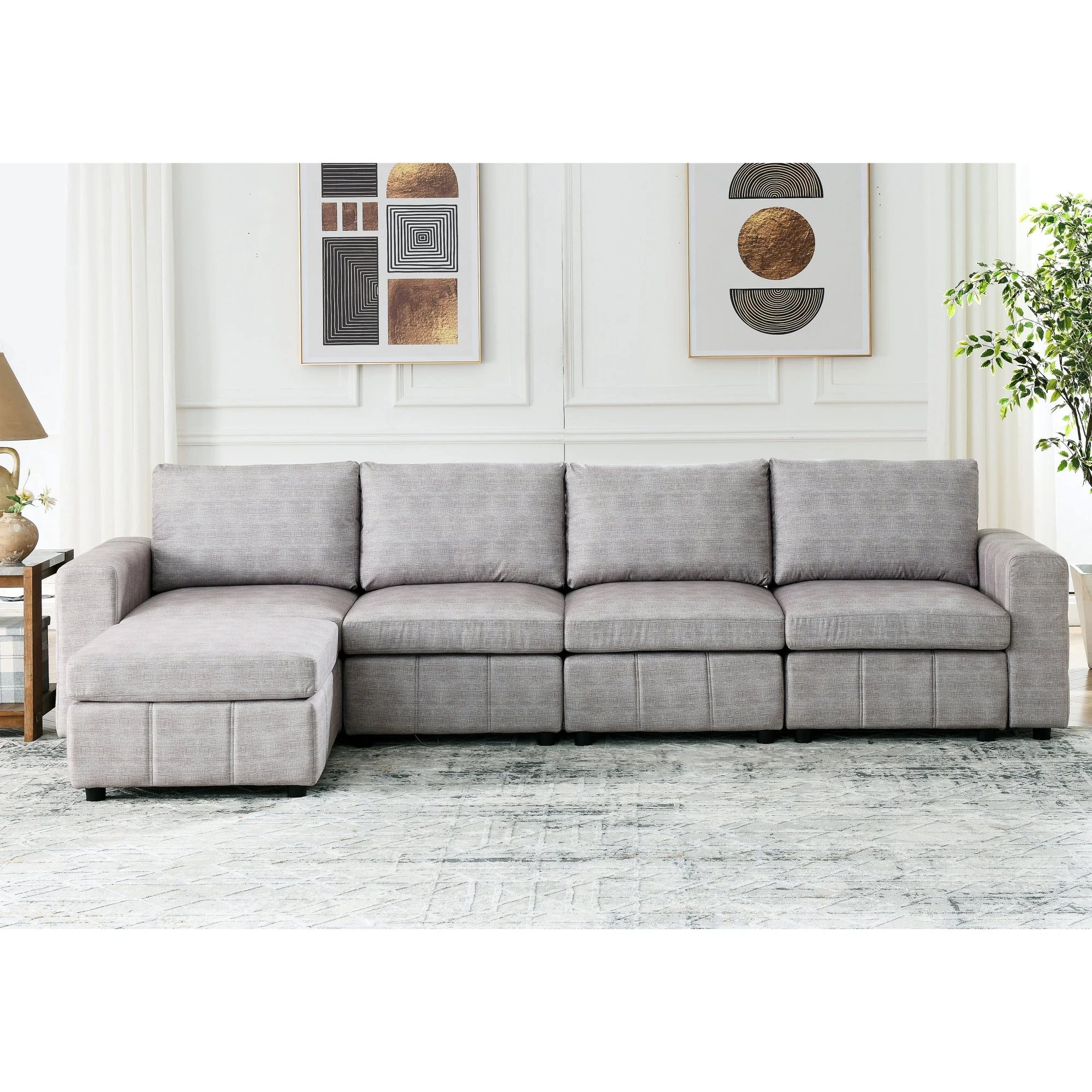 [Video]Upholstered Modular Sofa, L Shaped Sectional Sofa for Living Room Apartment(4-Seater with Ottoman)