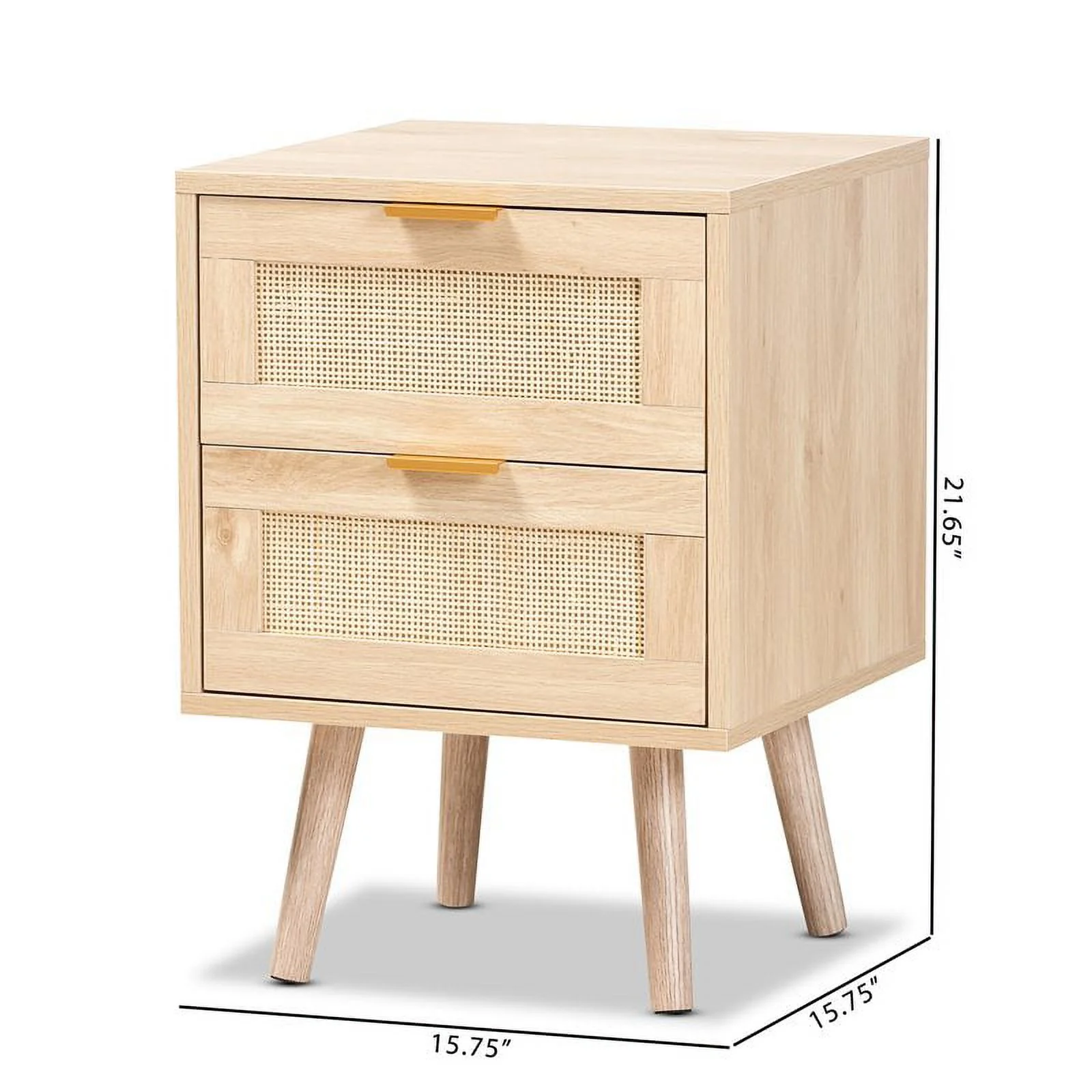 Bowery Hill Light Oak Brown Finished Wood and Rattan 2-Drawer Nightstand