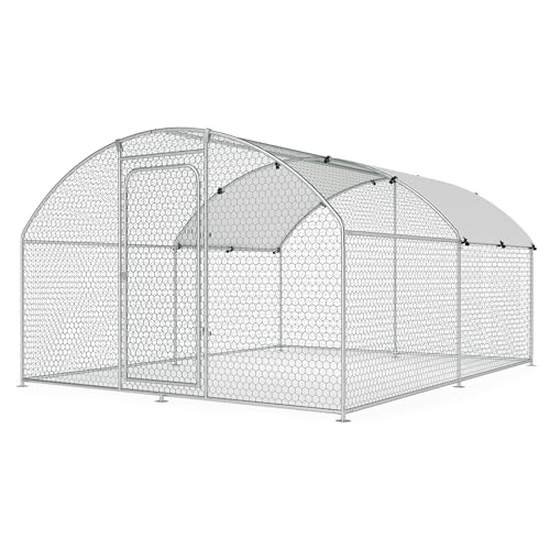 Large Metal Chicken Coop Walk-in Poultry Cage Chicken Run Pen Dog Kennel with Waterproof and Anti-Ultraviolet Cover for Outdoor Farm Use(9.8' L x 19.7' W x 6.4' H)