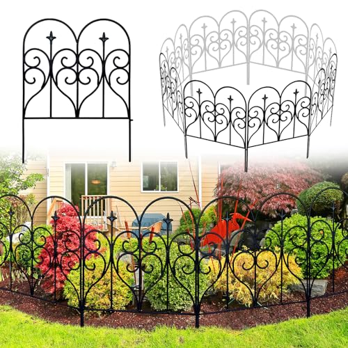 Decorative Garden Fence 32 in (H) x 10 ft (L) Outdoor Rustproof Metal Dog Pet Fence Animal Barrier, Garden Fencing Panel Border for Yard Patio Flower Bed