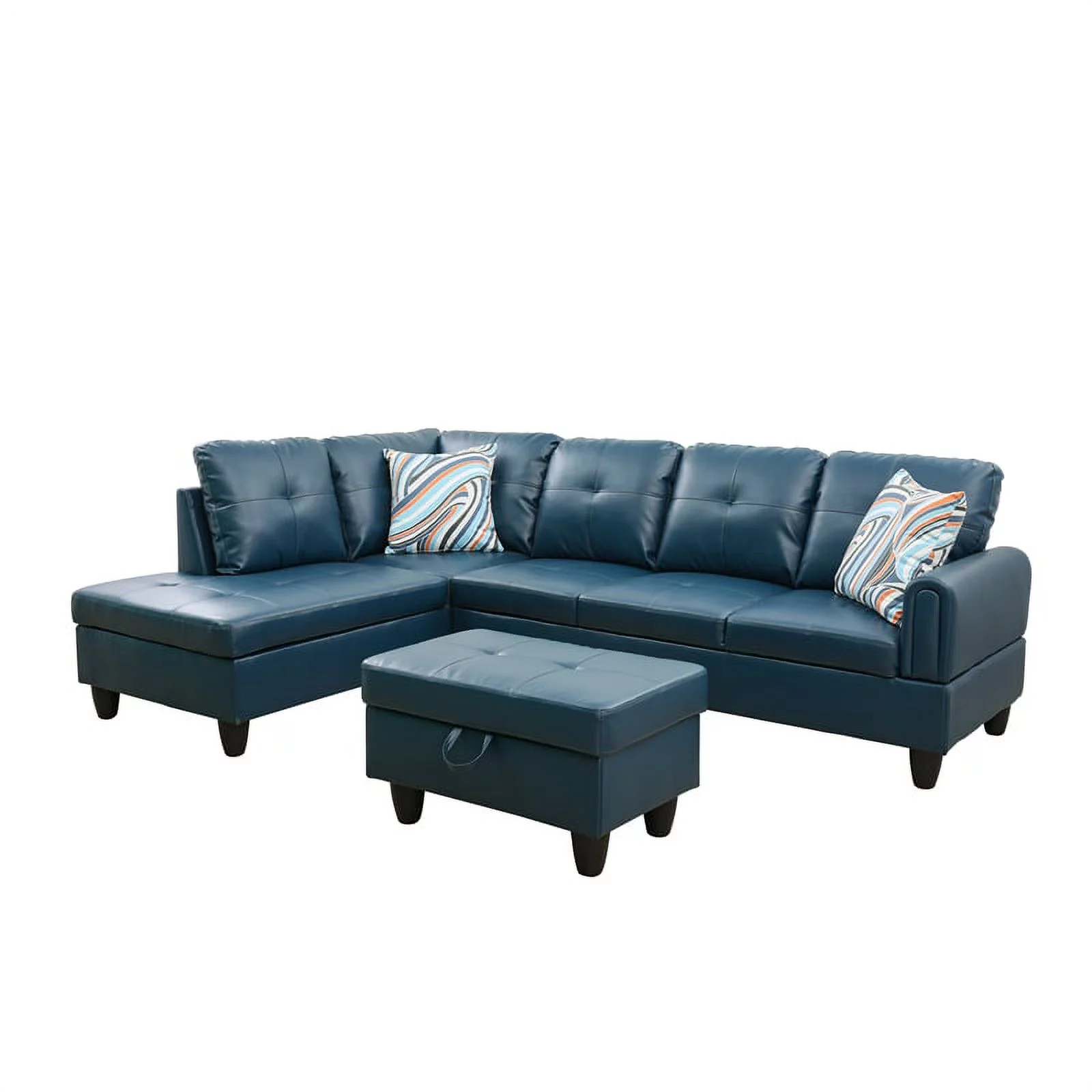 Star Home Living 3PC Faux Leather Sectional w/ottoman(Denim)