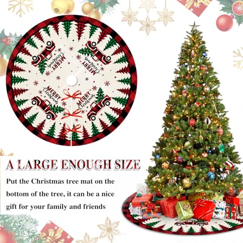 Christmas Tree Skirt Red Buffalo Plaid Xmas Tree Skirts Mat 48 Inches for Indoor Outdoor Christmas Tree Holiday Party Merry Christmas Signs Tree Skirts for Holiday Decorations