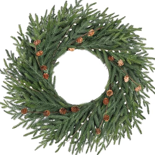 Artgar 26 Inch Pine Wreath - Christmas Wreaths for Front Door - Real Touch Pine Wreath - Large Artificial Green Wreaths for Walls Windows Porches Farmhouse Indoor Outdoor Home Decor