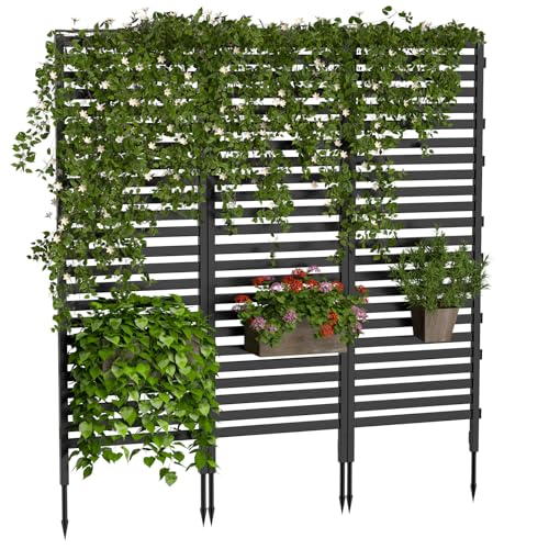 Fence Privacy Screen Decorative Garden Fence Panels 12 Pack Plastic No Dig Animal Barrier Fence Air Conditioner Fence for Outside Lawn Patio Backyard Black