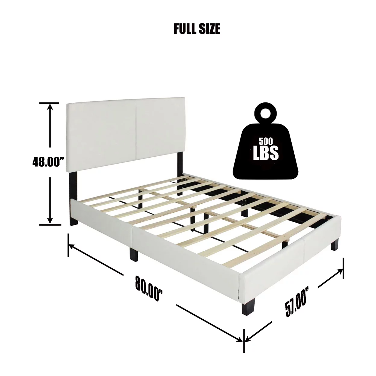 Home Bedroom Furniture Nora Faux Leather Upholstered Full Panel Bed - White