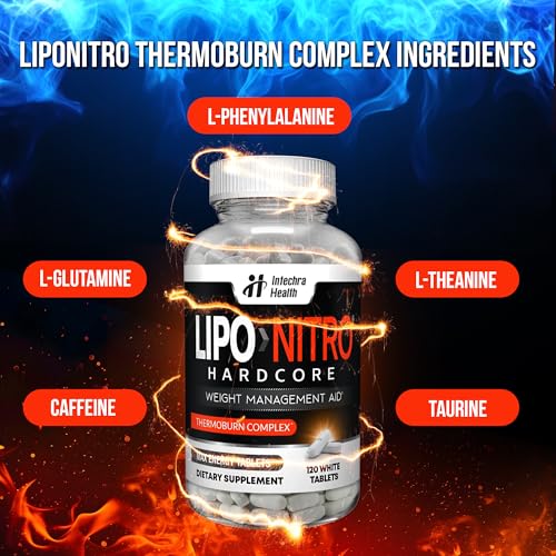 LipoNitro® Thermo-Burn Diet Pills with Nitro Energy Dietary Supplement Manufactured in USA - 120 White Tablets