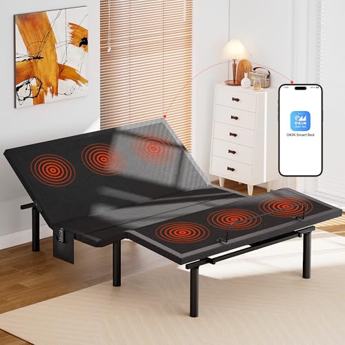Amada Queen Adjustable Bed Frame with Massage, Head & Foot Incline, Wireless Remote, 4 Built-in USB Ports, LED Night Light, 4 Height-Adjustable Legs, Electric Bed Base, 01B-Q1