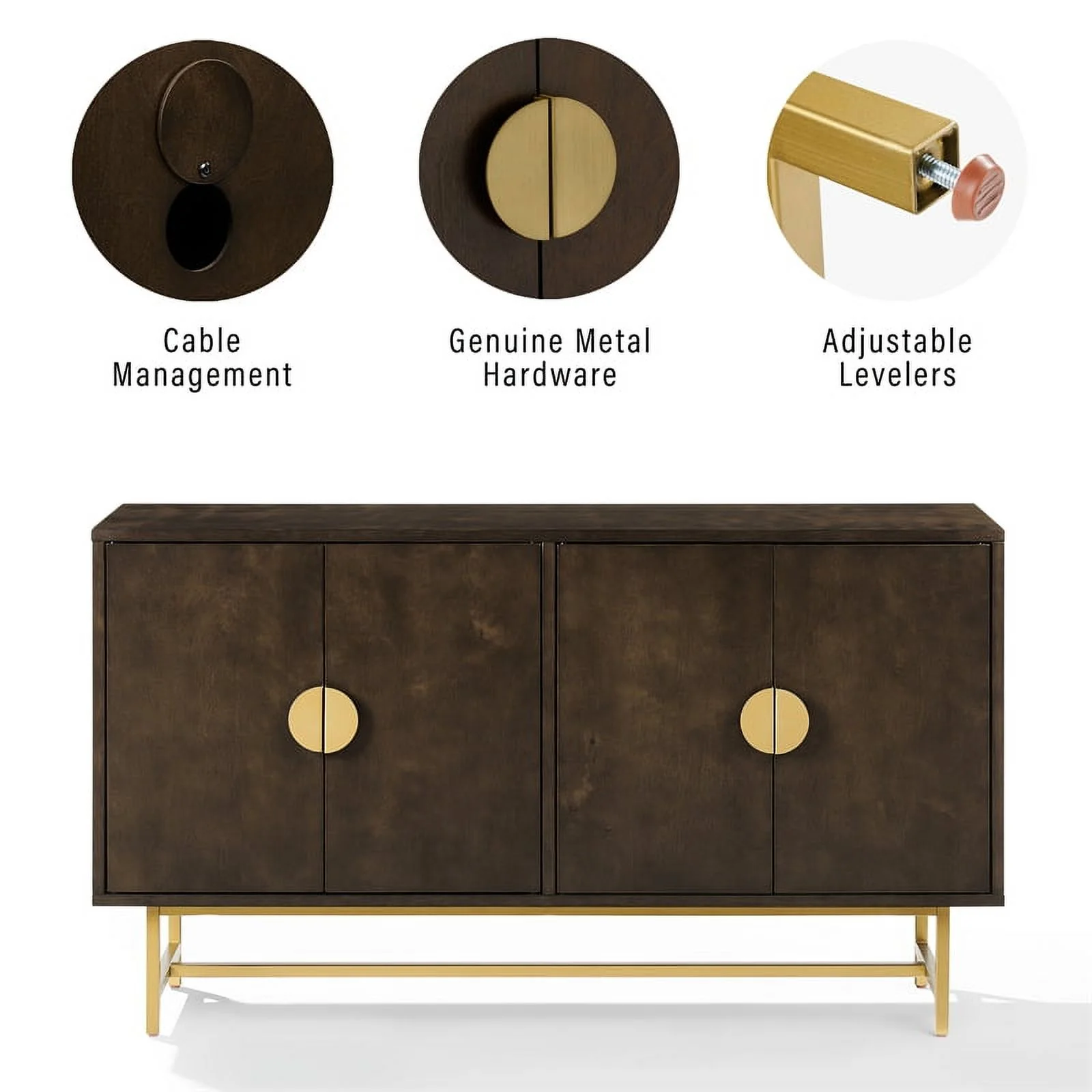 Crosley Furniture Blair Mid-Century Wood/Steel Sideboard in Dark Brown/Gold