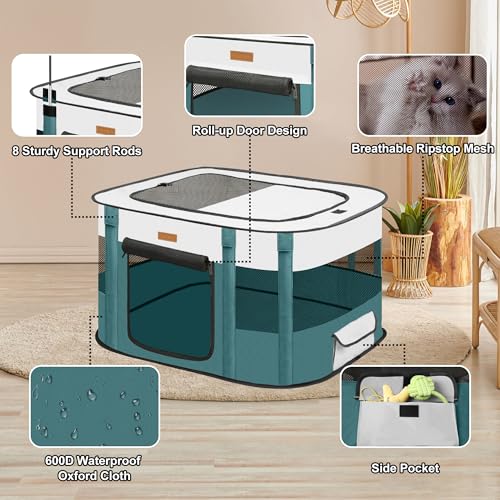 Dog Playpen - Foldable Cat Play Pens for Pubby,Kitten, Rabbit,Portable Pet Tent with Carring Bag for Indoor/Outdoor Travel Camping (Black-Small)