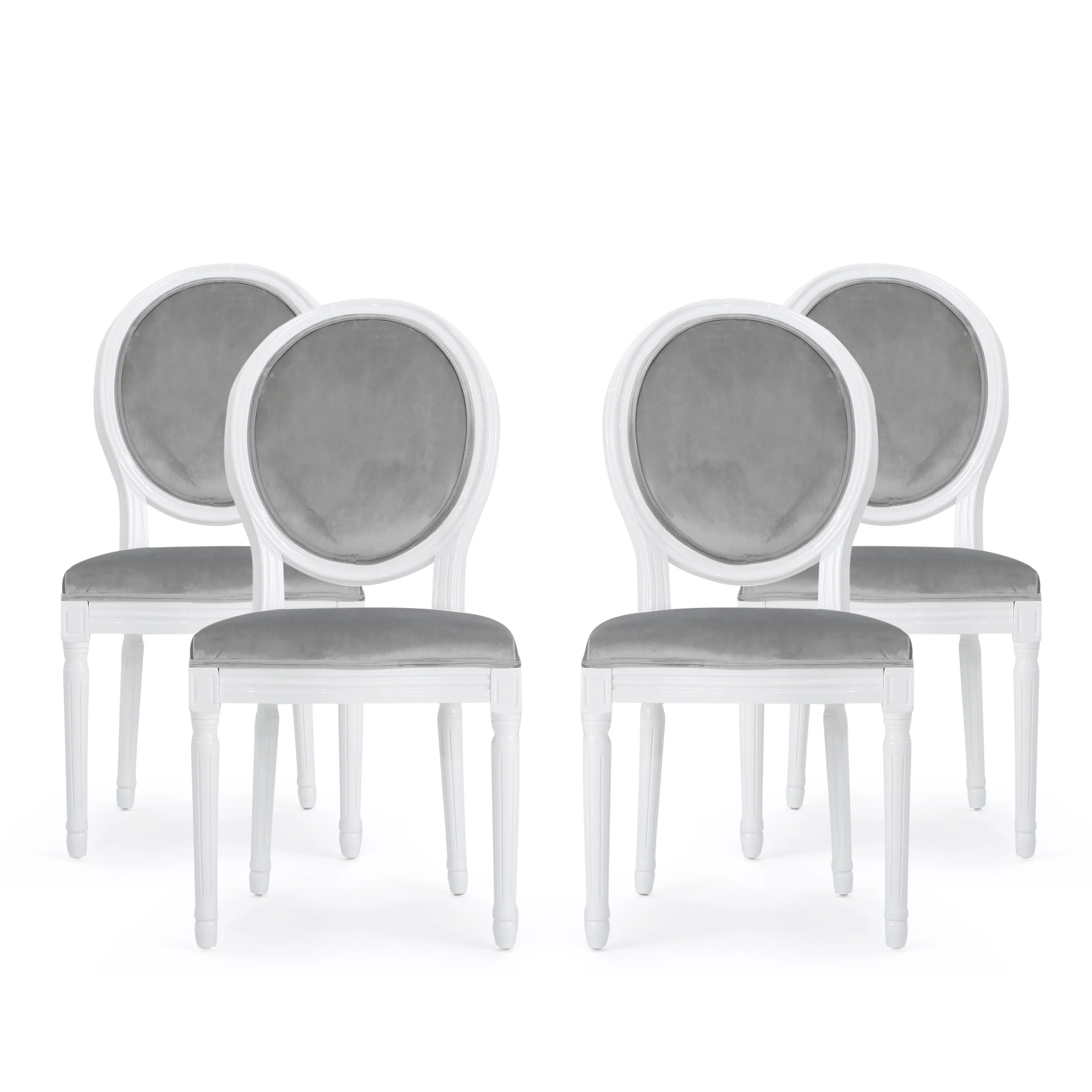 GDF Studio Lariya Contemporary Velvet Dining Chairs, Set of 4, Light Gray and Glossy White
