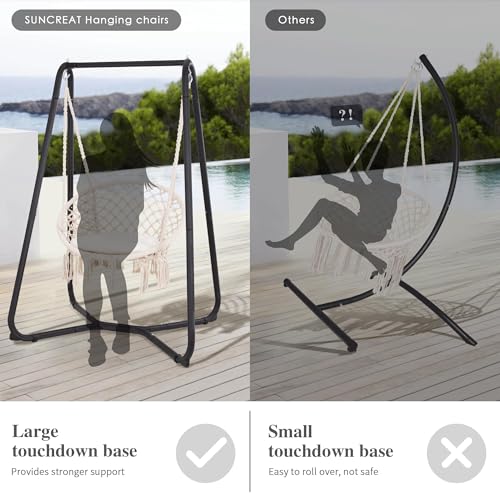 SUNCREAT Hammock Chair with Stand Included, Heavy Duty Hanging Chair with Stand, 330 lbs Capacity, Patent Pending, Grey