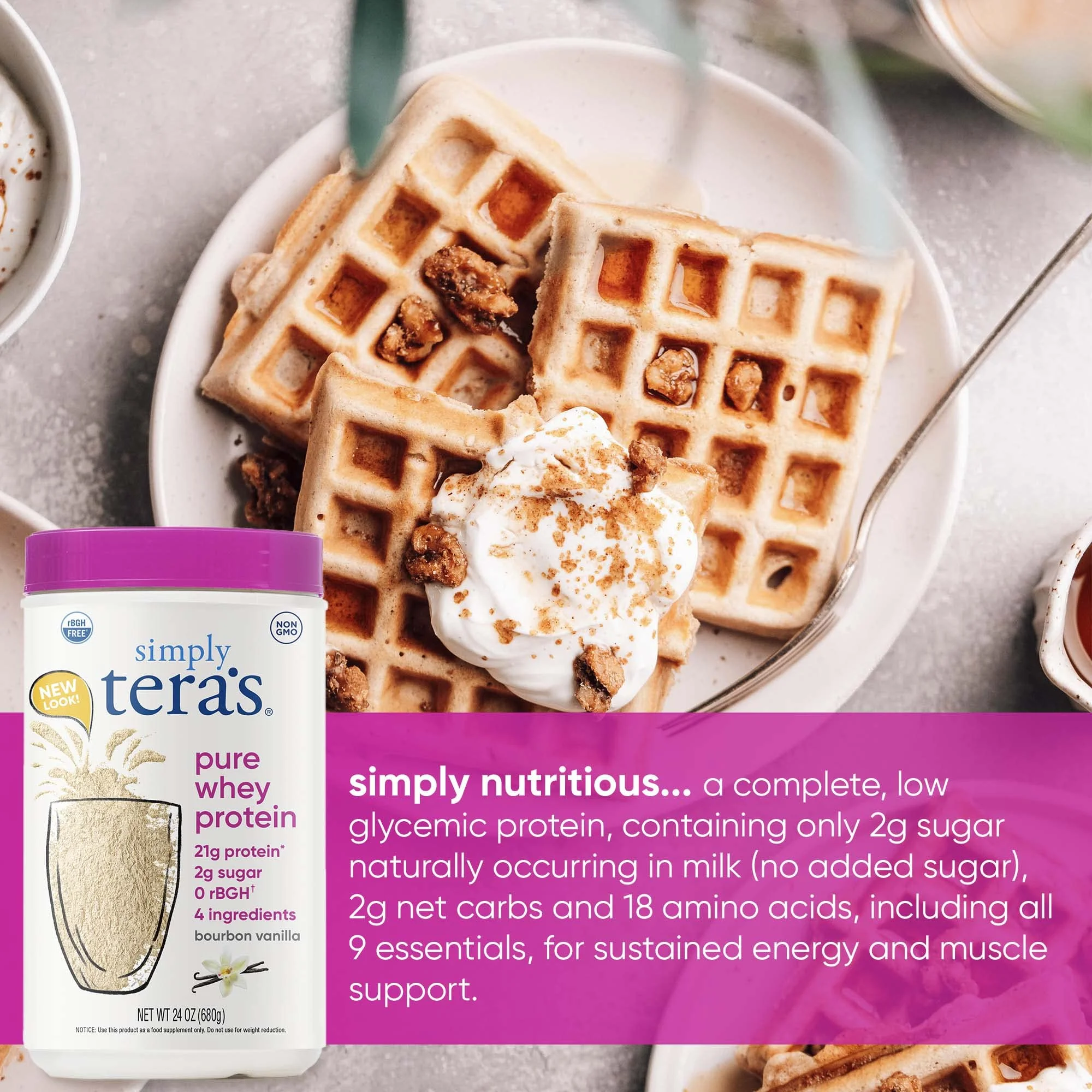 Simply tera's Pure whey Protein Powder, Family Size Bourbon Vanilla Flavor (Package May Vary)