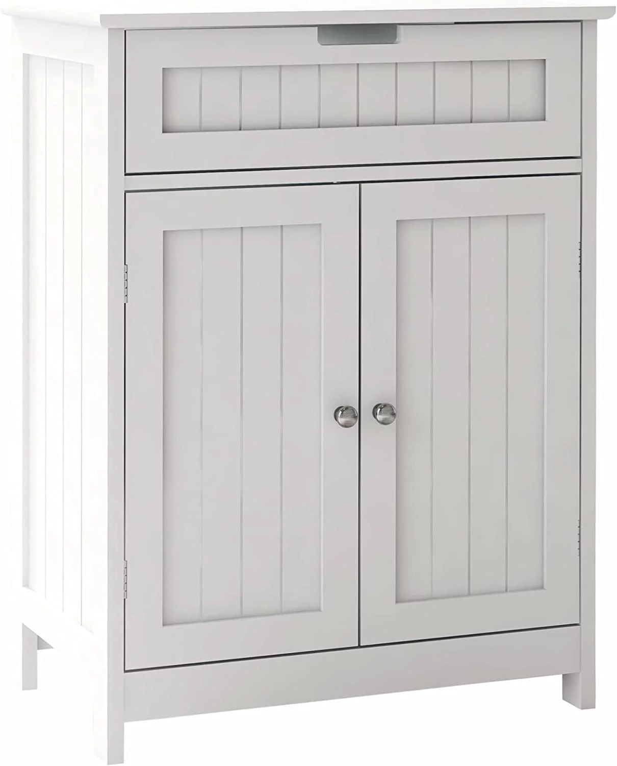 AngLink Bathroom Floor Cabinet 2 Doors and 1 Drawer, Freestanding Wood Storage Shelf Organizer Cabinet for Bathroom, Living Room, Bedroom, Kitchen and Office, White