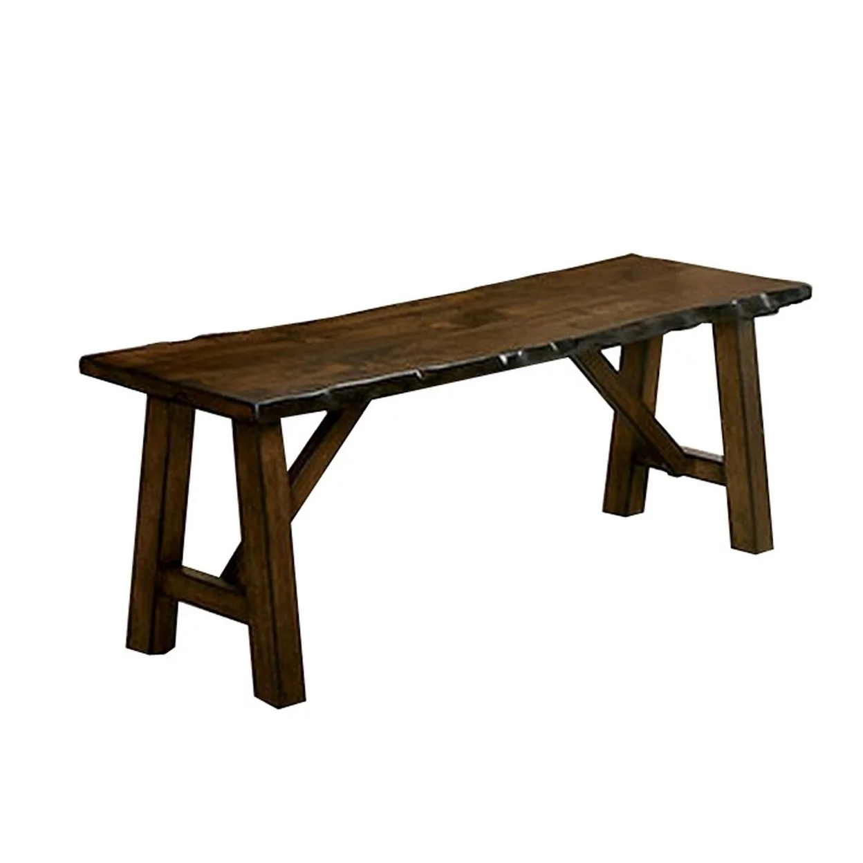 Naef 54 Inch Wood Dining Bench Walnut Brown Live Edges Angled Legs - Saltoro Sherpi