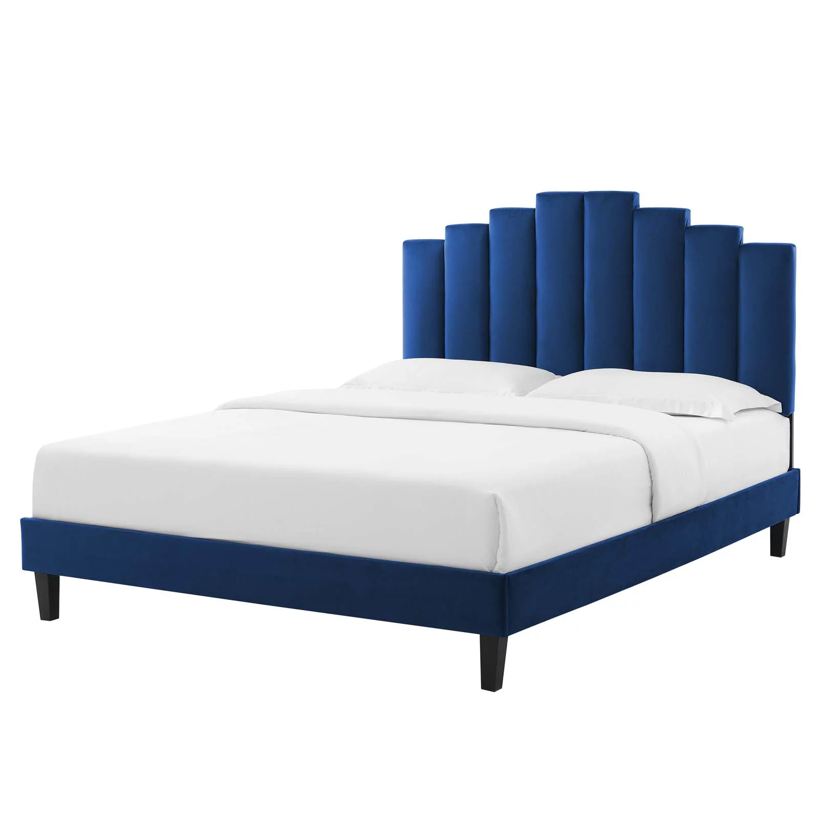 Platform Bed Frame, King Size, Velvet, Blue Navy, Modern Contemporary Urban Design, Bedroom Master Guest Suite