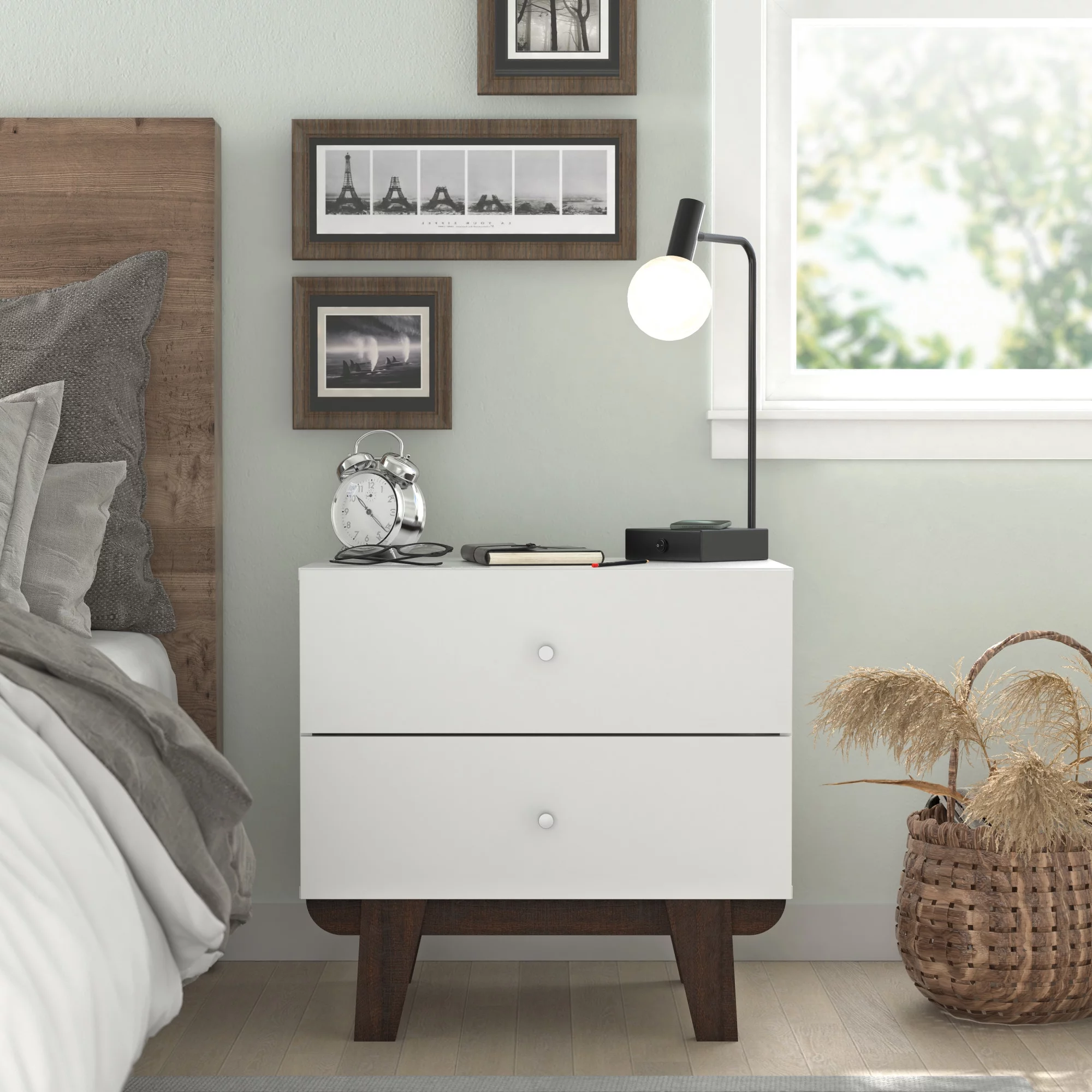 Kincaid Wood 2-Drawer Nightstand, Matte White, by Hillsdale Living Essentials