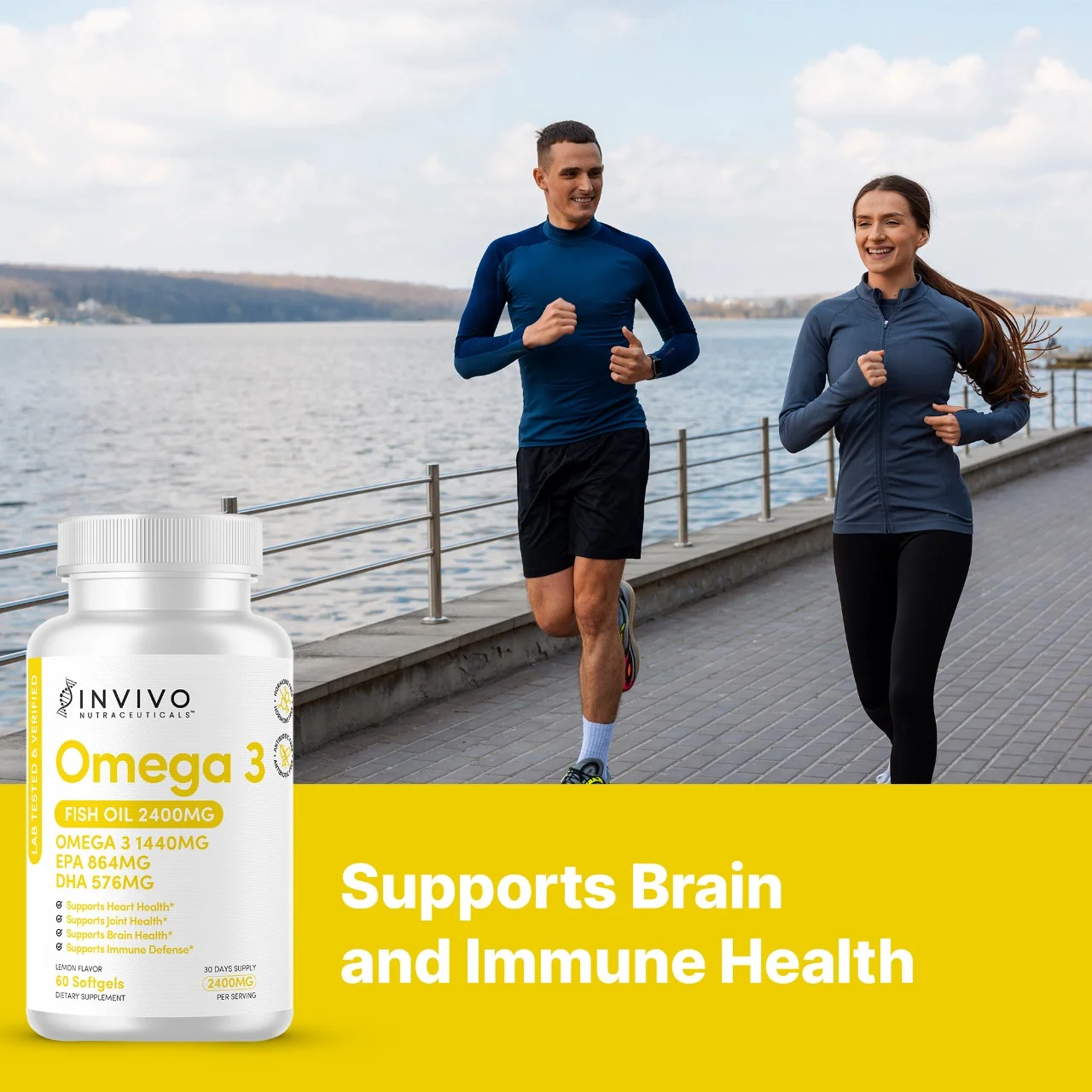 INVIVO Nutraceuticals Triple Strength Omega 3 Fish Oil Supplements - 60 Soft gels Fish Oil 2400 mg