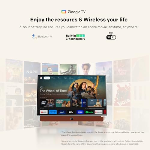 Skyworth 24-Inch Portable Smart Screen with Google TV, 3-Hour Battery Life 24P100 Companion Series 1080P FHD, Matte Screen, HDR10, Dolby Audio, LED, Bluetooth, Chromecast and Google Assistant