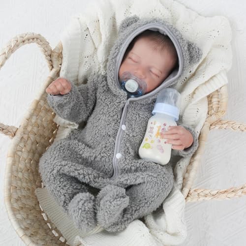 WOOROY Realistic Reborn Baby Dolls - 18 Inch Full Vinyl Body Lifelike Reborn Boy Doll Poseable Anatomically Correct Newborn Sleeping Baby Dolls Gift Toys with Accessories for Kids Age 3+