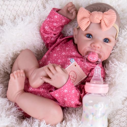 Aori Reborn Baby Dolls Girl - 20 Inch Realistic Handmade Cloth Body Newborn Baby Doll with Blue Eyes & Hand-Painted Hair Weighted Cuddle Doll for Companion, Gift for Seniors, Collectors & Kids 3+