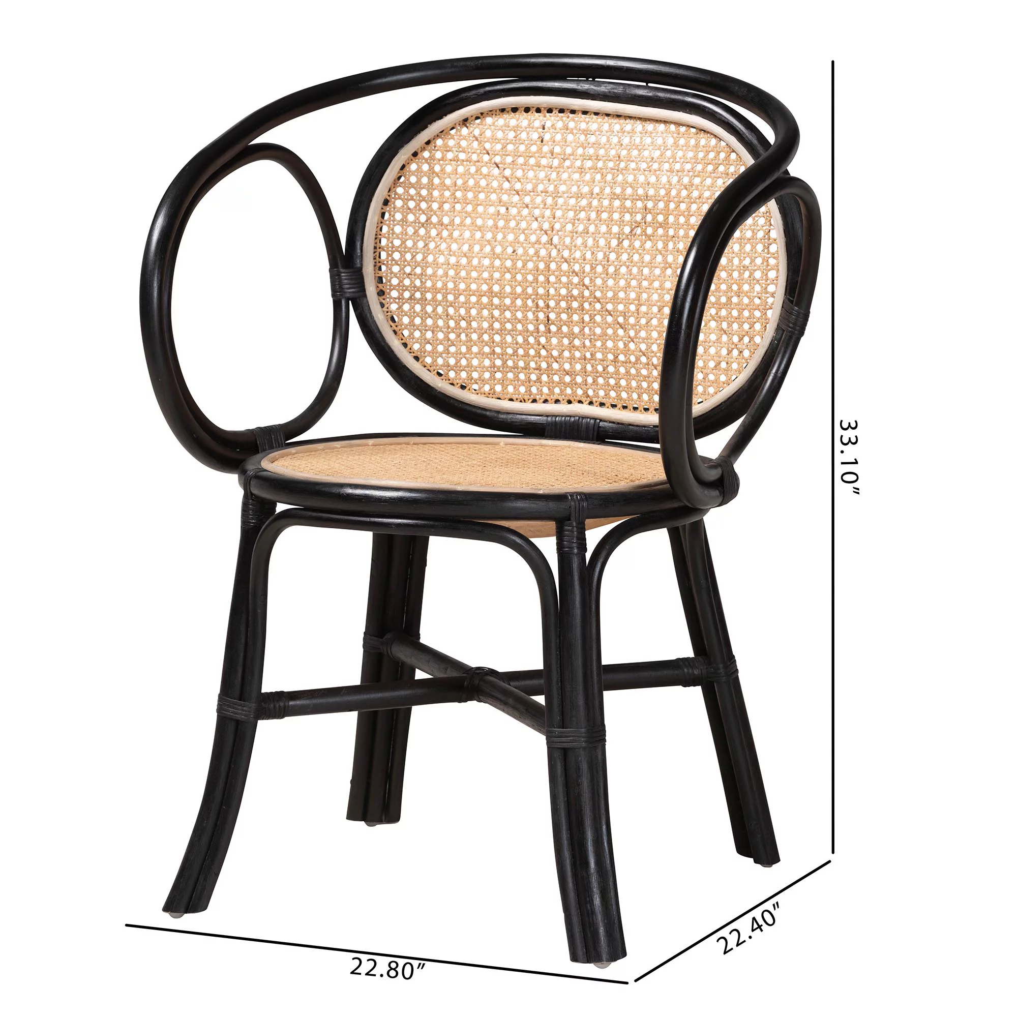 Baxton Studio Palesa Modern Bohemian Two-Tone Black and Natural Brown Rattan Dining Chair