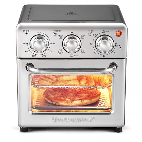 Elite Gourmet EAF0852SS 8.5Qt. Capacity Air Fryer Oven, Air Fry, Broil, Toast, Bake & Broil with Convection, Time and Temperature Controls, 800-Watts, Includes 25 Delicious Recipes, Stainless Steel